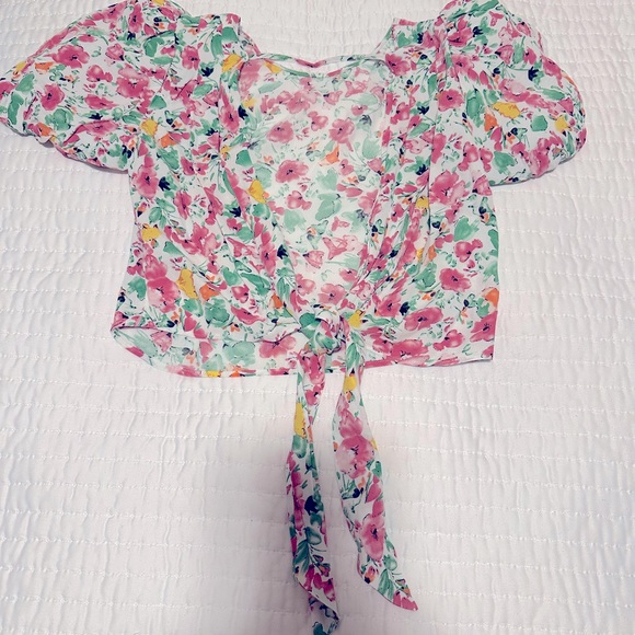 Astr the label FLORAL BUBBLE SLEEVE TIE BACK TOP,Size S - Picture 5 of 6